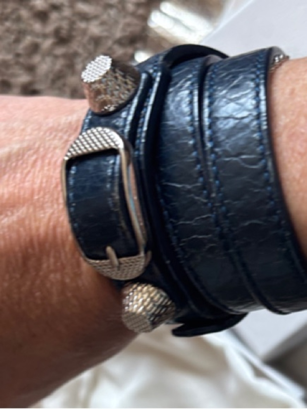 Balenciaga Leather Giant Arena Trip Wrap Bracelet in dark navy